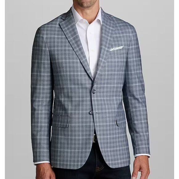 44L Jos A Bank Tailored fit Windowpane Men's Blazer Sportcoat Dark Grey C121026 - Picture 1 of 14